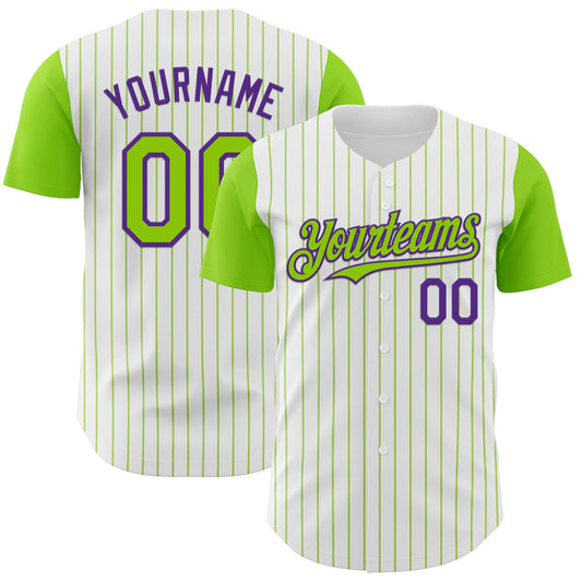 Custom White Neon Green Pinstripe Purple Authentic Two Tone Baseball Jersey - Sky-Custom