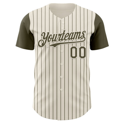 Custom Cream Olive Pinstripe Olive Authentic Two Tone Baseball Jersey - Sky-Custom