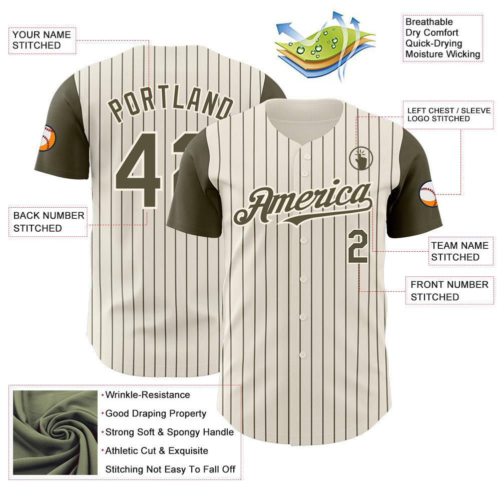 Custom Cream Olive Pinstripe Olive Authentic Two Tone Baseball Jersey - Sky-Custom
