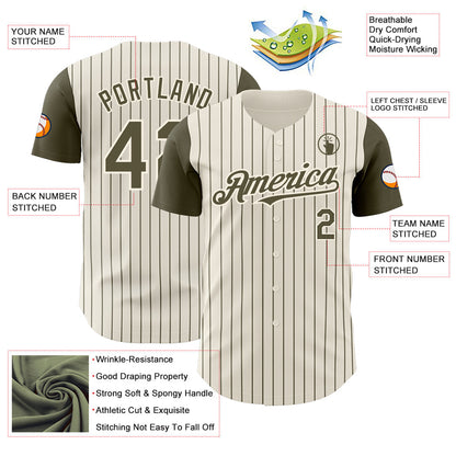 Custom Cream Olive Pinstripe Olive Authentic Two Tone Baseball Jersey - Sky-Custom