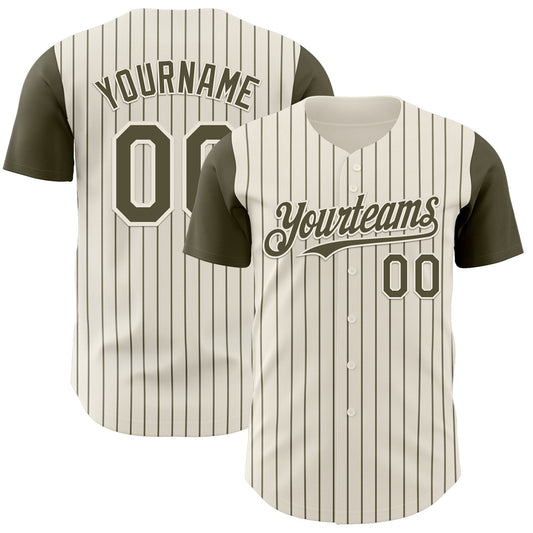Custom Cream Olive Pinstripe Olive Authentic Two Tone Baseball Jersey - Sky-Custom