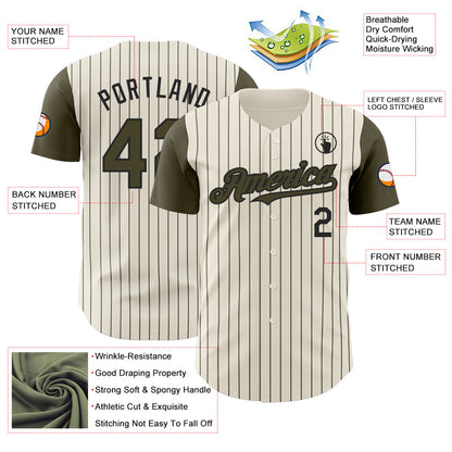 Custom Cream Olive Pinstripe Black Authentic Two Tone Baseball Jersey - Sky-Custom