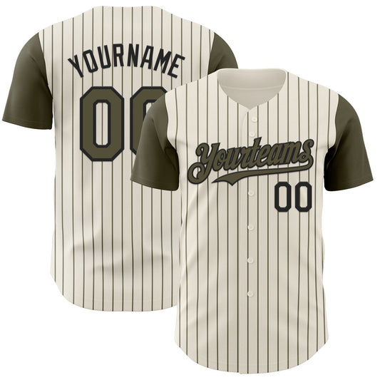 Custom Cream Olive Pinstripe Black Authentic Two Tone Baseball Jersey - Sky-Custom
