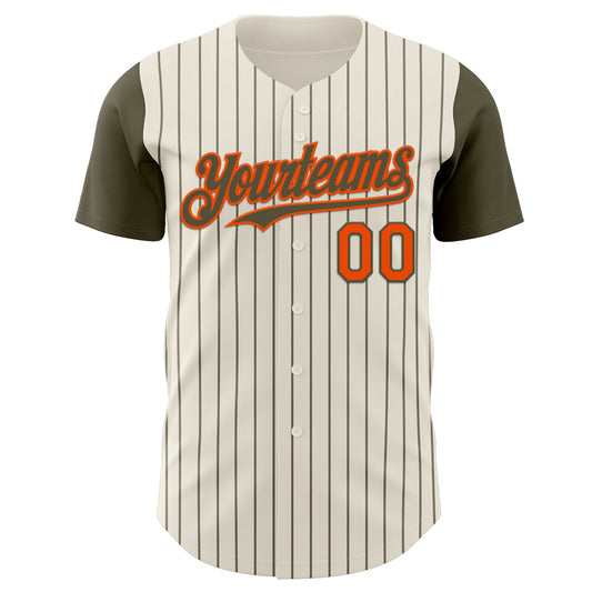 Custom Cream Olive Pinstripe Orange Authentic Two Tone Baseball Jersey - Sky-Custom
