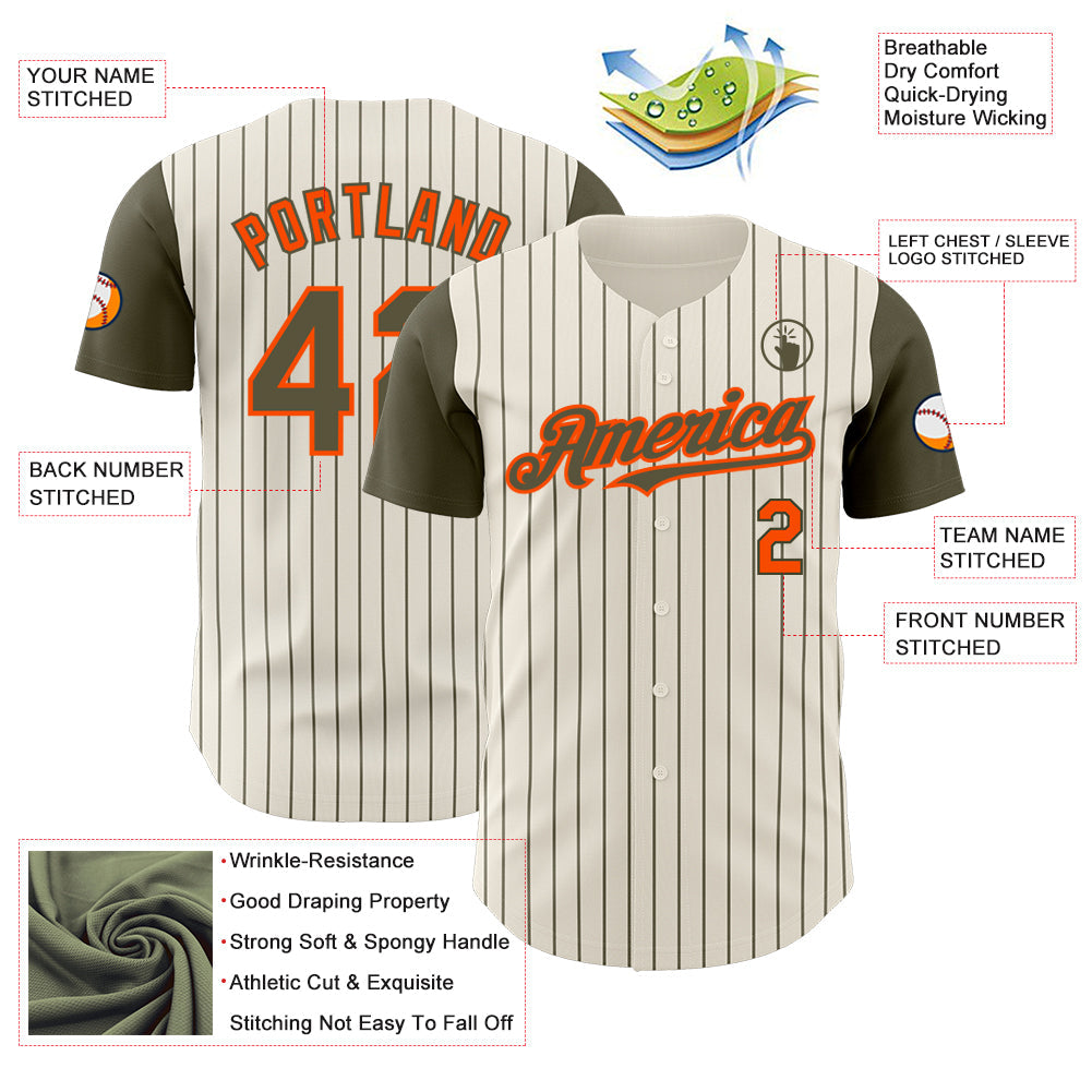 Custom Cream Olive Pinstripe Orange Authentic Two Tone Baseball Jersey - Sky-Custom