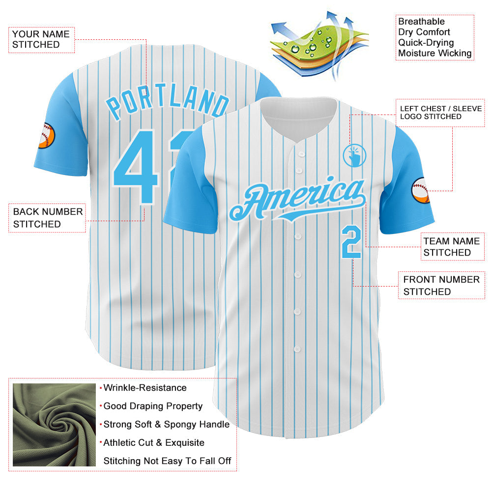 Custom White Sky Blue Pinstripe Sky Blue Authentic Two Tone Baseball Jersey - Sky-Custom
