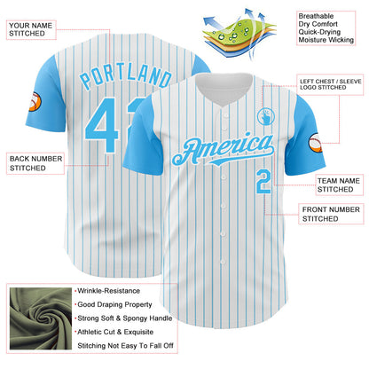 Custom White Sky Blue Pinstripe Sky Blue Authentic Two Tone Baseball Jersey - Sky-Custom