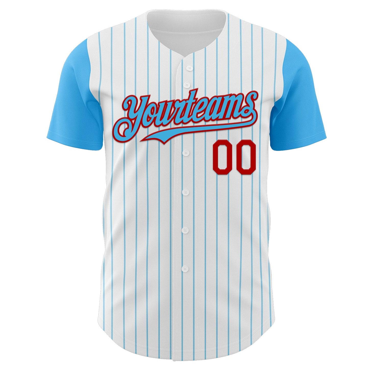 Custom White Sky Blue Pinstripe Red Authentic Two Tone Baseball Jersey - Sky-Custom