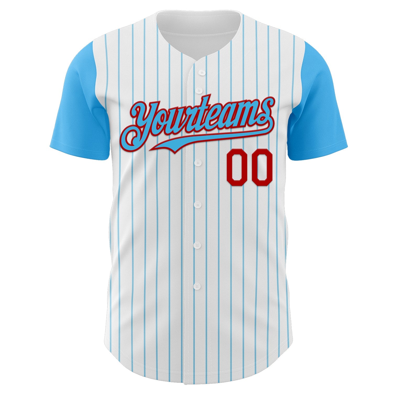 Custom White Sky Blue Pinstripe Red Authentic Two Tone Baseball Jersey - Sky-Custom