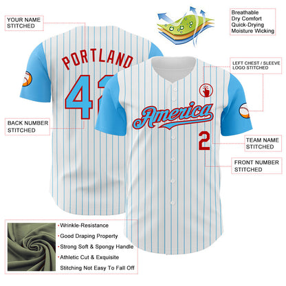 Custom White Sky Blue Pinstripe Red Authentic Two Tone Baseball Jersey - Sky-Custom
