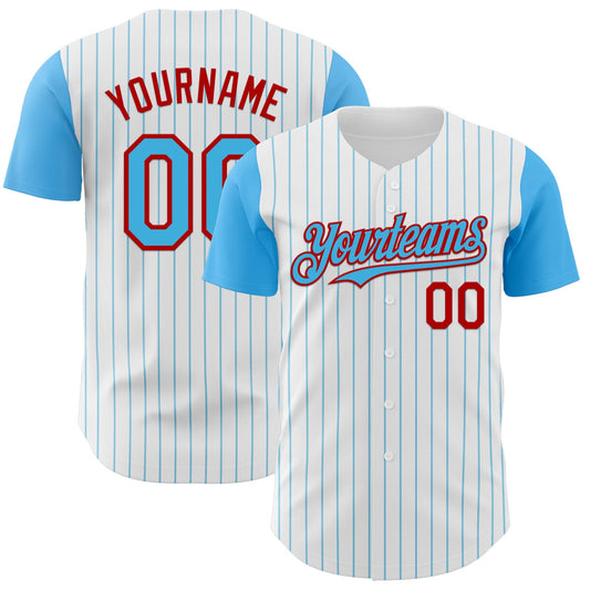 Custom White Sky Blue Pinstripe Red Authentic Two Tone Baseball Jersey - Sky-Custom