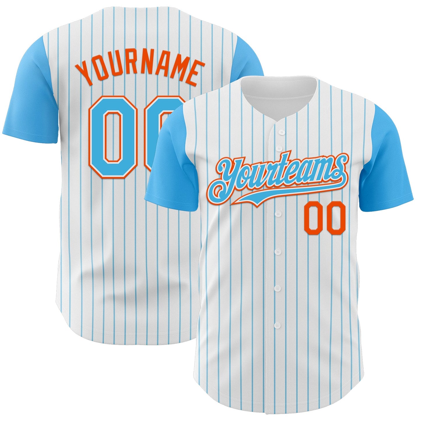 Custom White Sky Blue Pinstripe Orange Authentic Two Tone Baseball Jersey - Sky-Custom