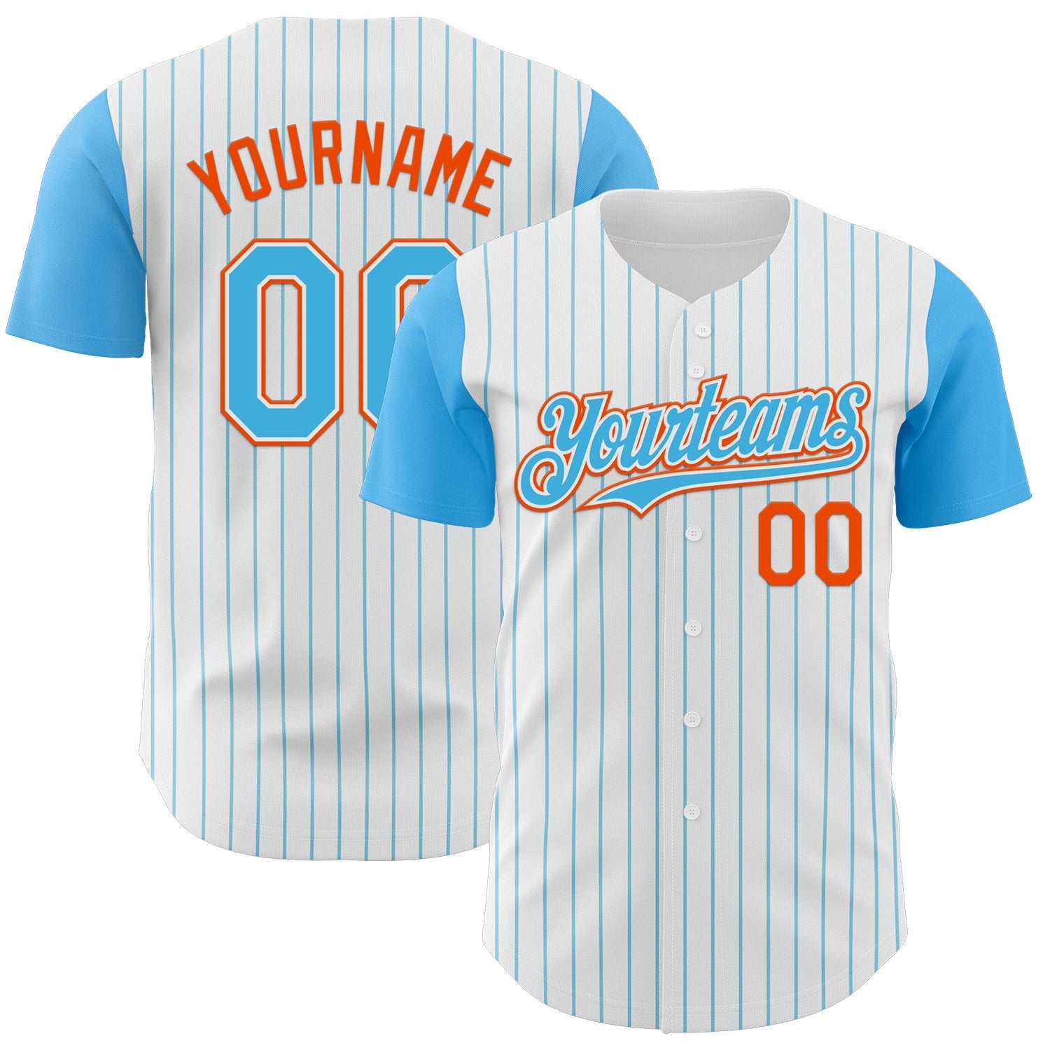Custom White Sky Blue Pinstripe Orange Authentic Two Tone Baseball Jersey - Sky-Custom