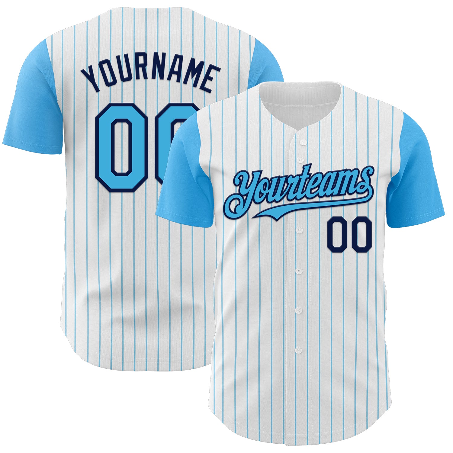 Custom White Sky Blue Pinstripe Navy Authentic Two Tone Baseball Jersey - Sky-Custom