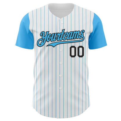 Custom White Sky Blue Pinstripe Black Authentic Two Tone Baseball Jersey - Sky-Custom