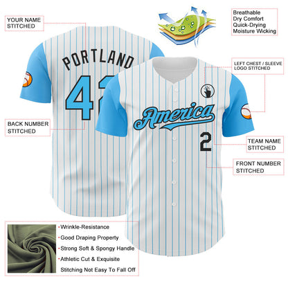 Custom White Sky Blue Pinstripe Black Authentic Two Tone Baseball Jersey - Sky-Custom