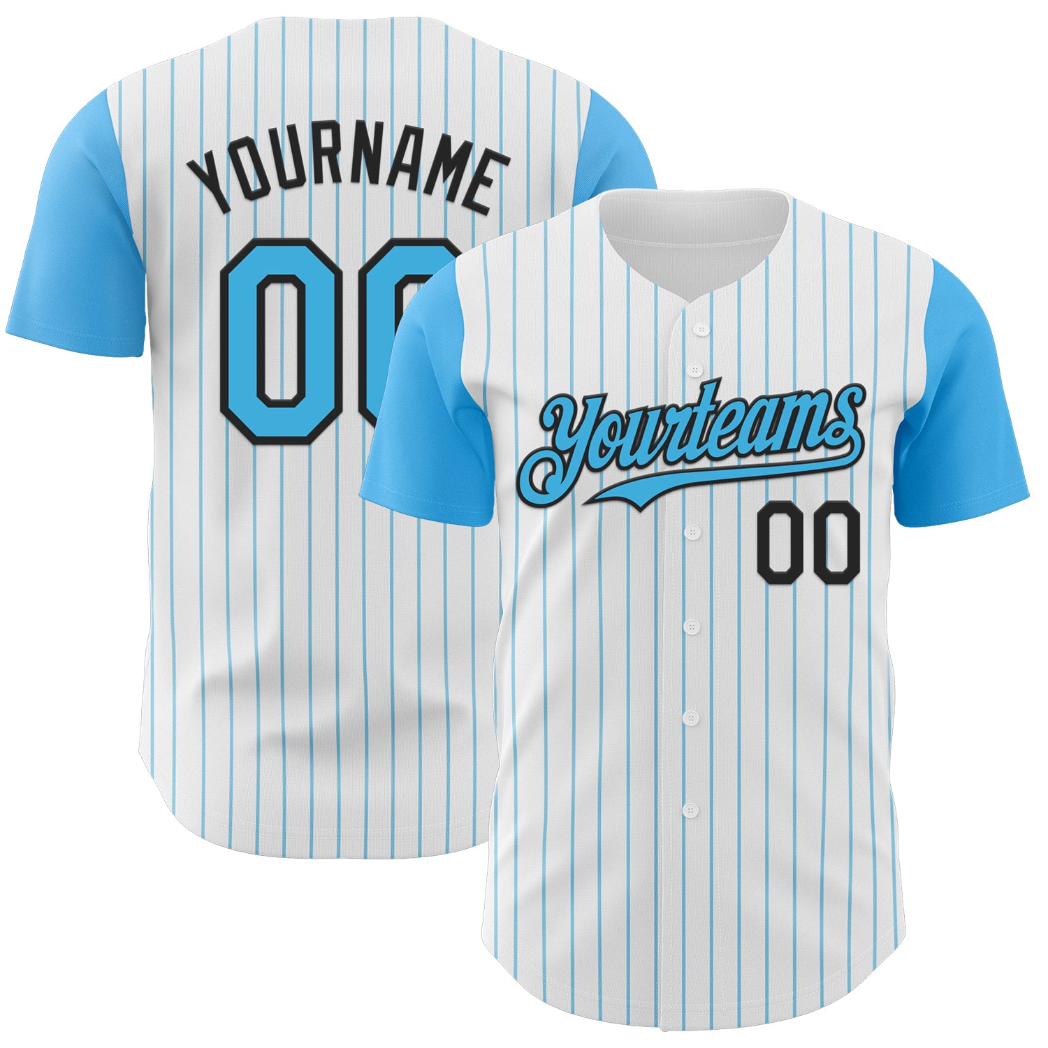 Custom White Sky Blue Pinstripe Black Authentic Two Tone Baseball Jersey - Sky-Custom