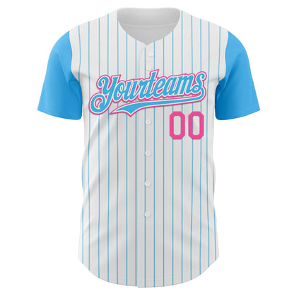 Custom White Sky Blue Pinstripe Pink Authentic Two Tone Baseball Jersey - Sky-Custom