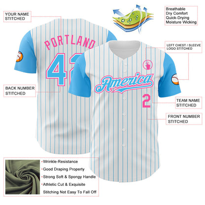 Custom White Sky Blue Pinstripe Pink Authentic Two Tone Baseball Jersey - Sky-Custom