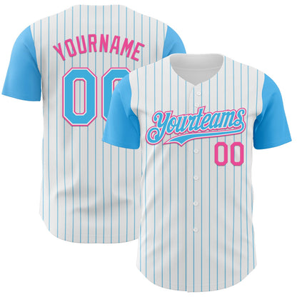 Custom White Sky Blue Pinstripe Pink Authentic Two Tone Baseball Jersey - Sky-Custom