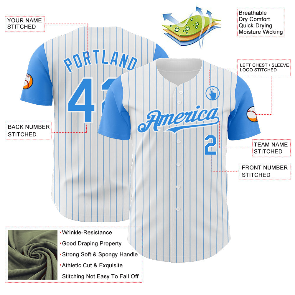 Custom White Electric Blue Pinstripe Electric Blue Authentic Two Tone Baseball Jersey - Sky-Custom