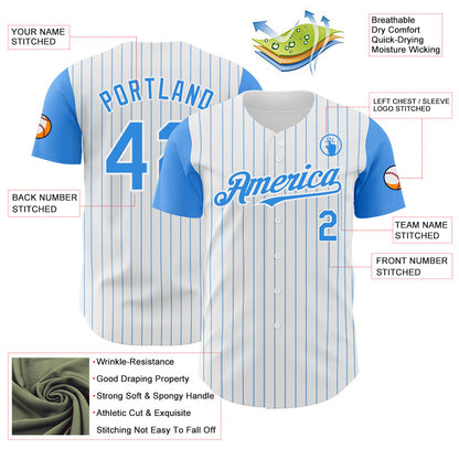 Custom White Electric Blue Pinstripe Electric Blue Authentic Two Tone Baseball Jersey - Sky-Custom