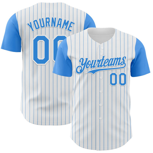 Custom White Electric Blue Pinstripe Electric Blue Authentic Two Tone Baseball Jersey - Sky-Custom