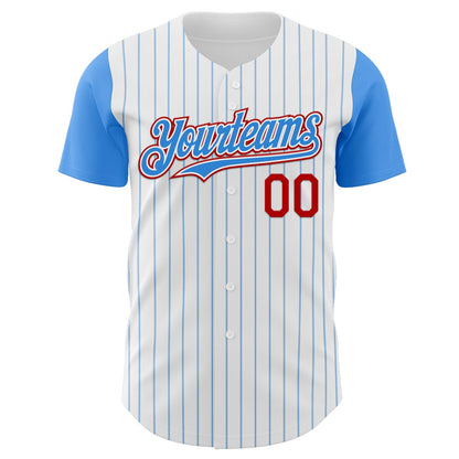 Custom White Electric Blue Pinstripe Red Authentic Two Tone Baseball Jersey - Sky-Custom