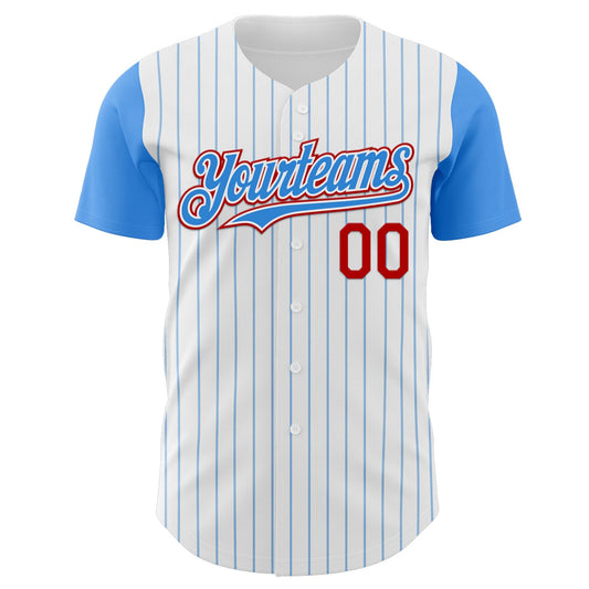 Custom White Electric Blue Pinstripe Red Authentic Two Tone Baseball Jersey - Sky-Custom