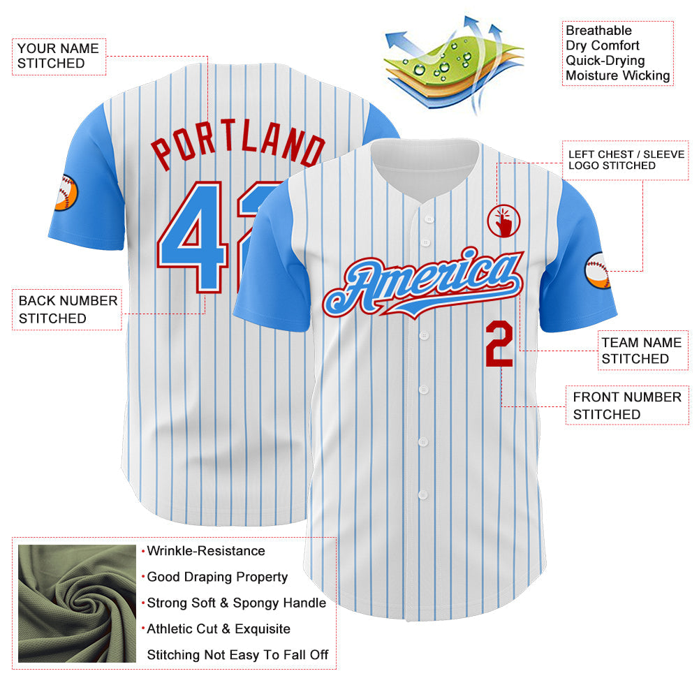 Custom White Electric Blue Pinstripe Red Authentic Two Tone Baseball Jersey - Sky-Custom
