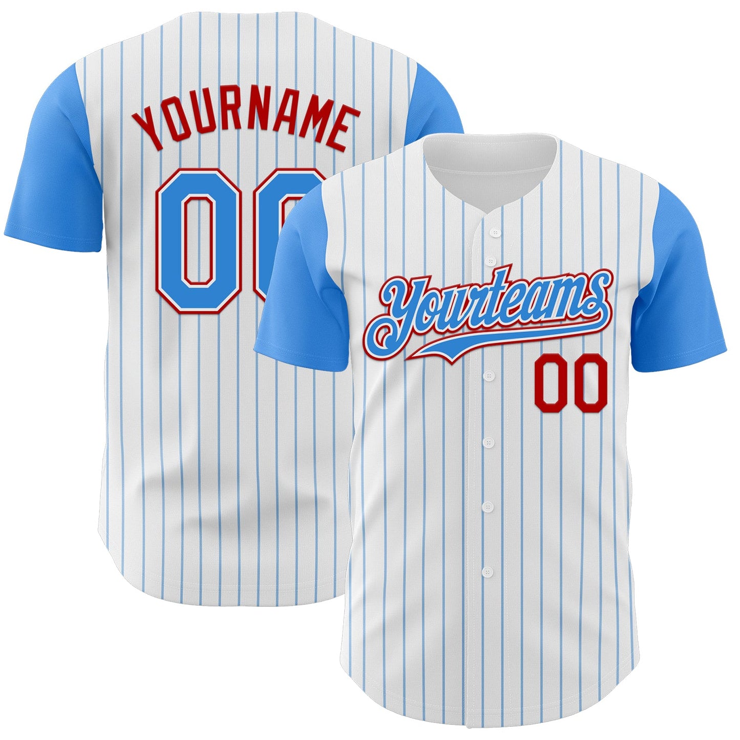 Custom White Electric Blue Pinstripe Red Authentic Two Tone Baseball Jersey - Sky-Custom