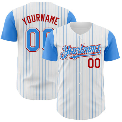 Custom White Electric Blue Pinstripe Red Authentic Two Tone Baseball Jersey - Sky-Custom