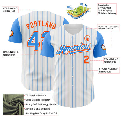 Custom White Electric Blue Pinstripe Orange Authentic Two Tone Baseball Jersey - Sky-Custom