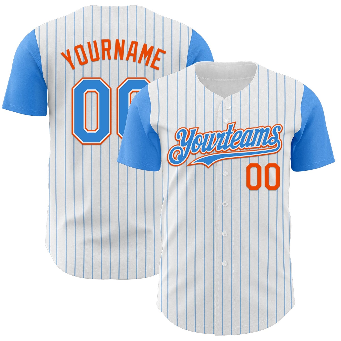 Custom White Electric Blue Pinstripe Orange Authentic Two Tone Baseball Jersey - Sky-Custom