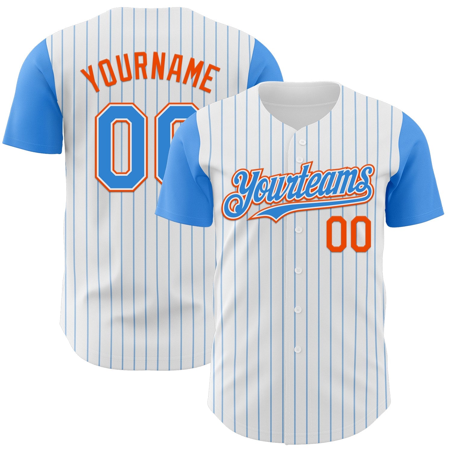 Custom White Electric Blue Pinstripe Orange Authentic Two Tone Baseball Jersey - Sky-Custom