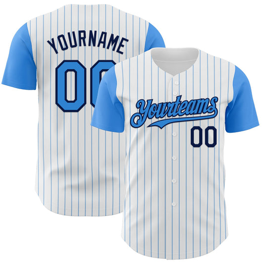 Custom White Electric Blue Pinstripe Navy Authentic Two Tone Baseball Jersey - Sky-Custom