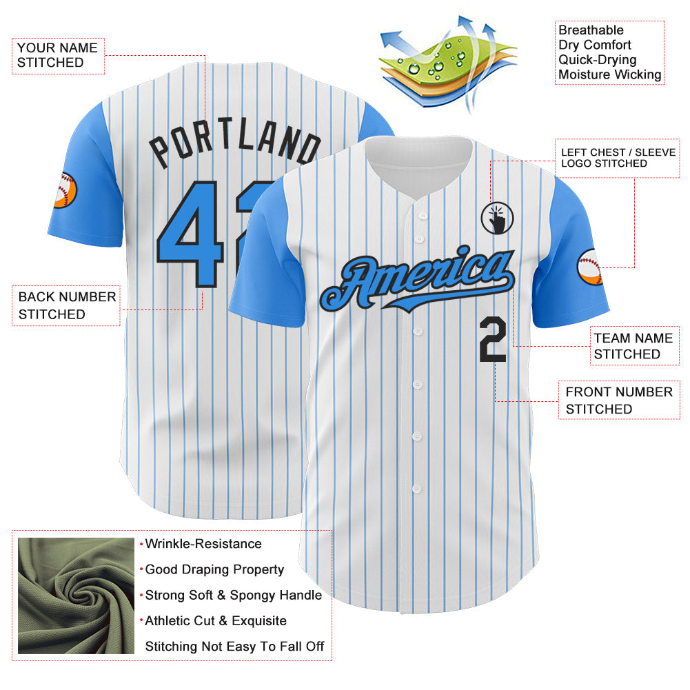 Custom White Electric Blue Pinstripe Black Authentic Two Tone Baseball Jersey - Sky-Custom