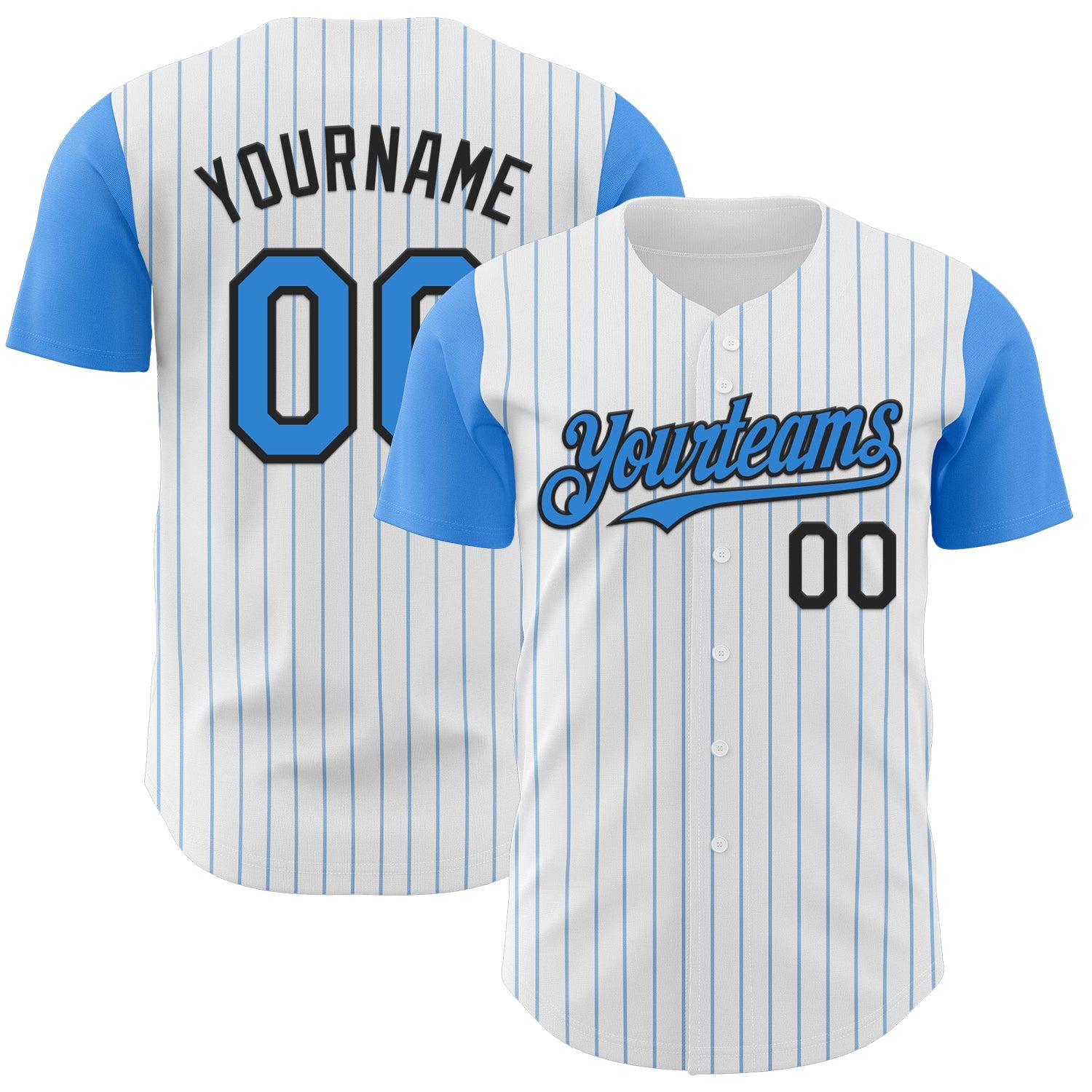 Custom White Electric Blue Pinstripe Black Authentic Two Tone Baseball Jersey - Sky-Custom