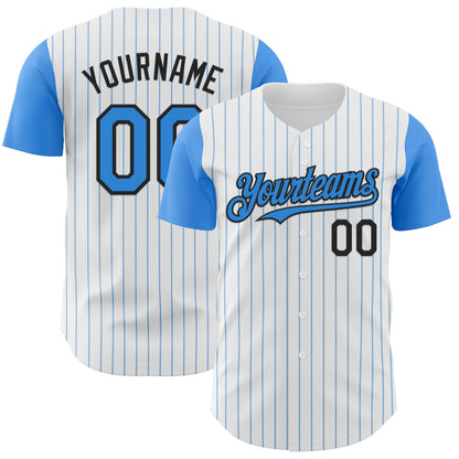 Custom White Electric Blue Pinstripe Black Authentic Two Tone Baseball Jersey - Sky-Custom