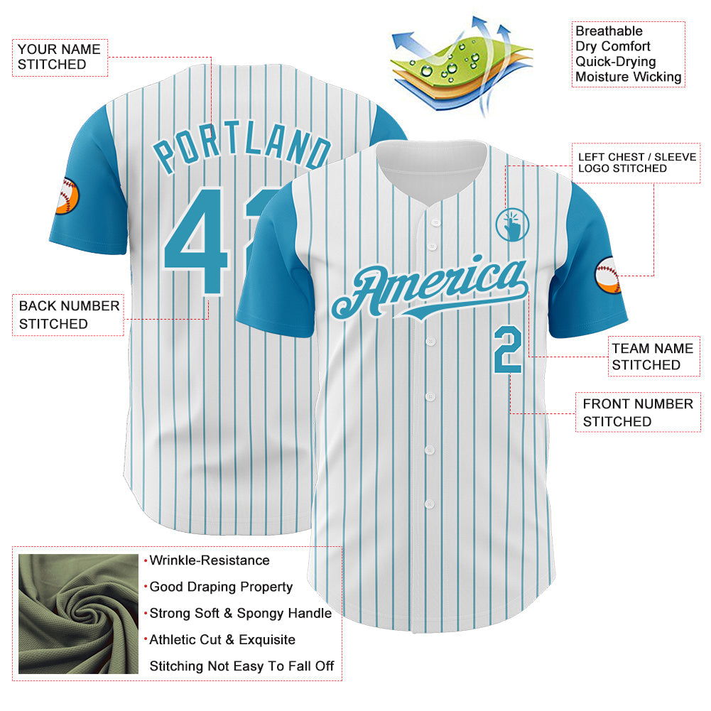 Custom White Panther Blue Pinstripe Panther Blue Authentic Two Tone Baseball Jersey - Sky-Custom