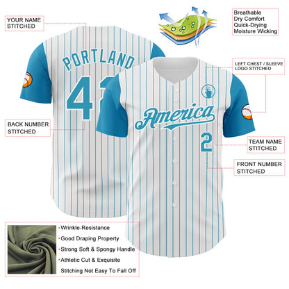 Custom White Panther Blue Pinstripe Panther Blue Authentic Two Tone Baseball Jersey - Sky-Custom