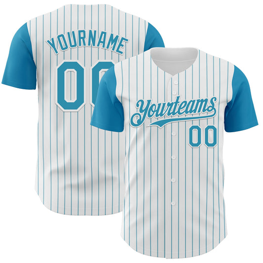 Custom White Panther Blue Pinstripe Panther Blue Authentic Two Tone Baseball Jersey - Sky-Custom