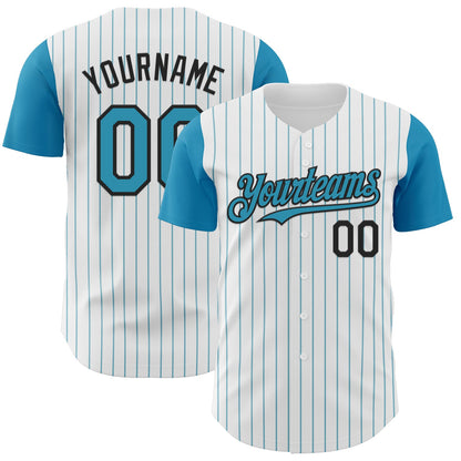 Custom White Panther Blue Pinstripe Black Authentic Two Tone Baseball Jersey - Sky-Custom
