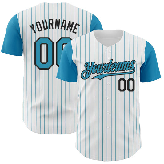 Custom White Panther Blue Pinstripe Black Authentic Two Tone Baseball Jersey - Sky-Custom