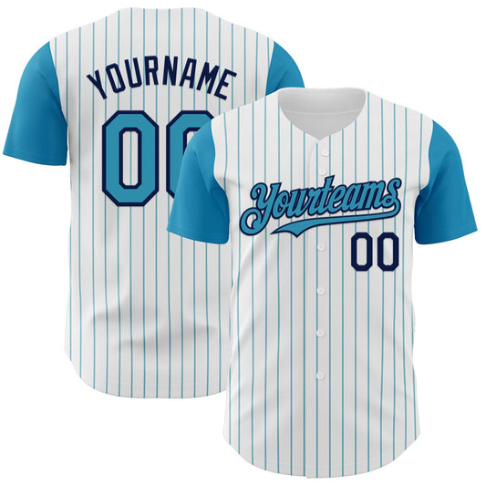 Custom White Panther Blue Pinstripe Navy Authentic Two Tone Baseball Jersey - Sky-Custom