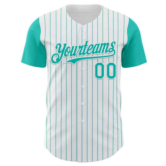 Custom White Aqua Pinstripe Aqua Authentic Two Tone Baseball Jersey - Sky-Custom