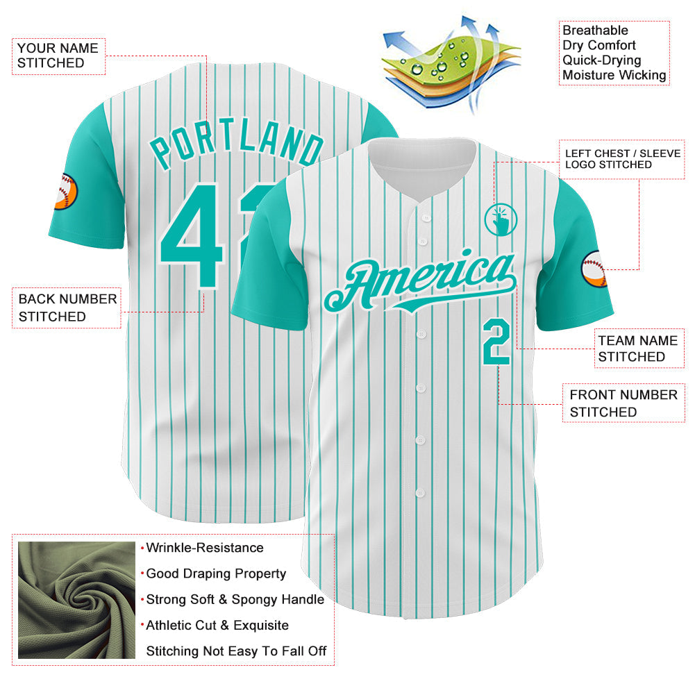 Custom White Aqua Pinstripe Aqua Authentic Two Tone Baseball Jersey - Sky-Custom
