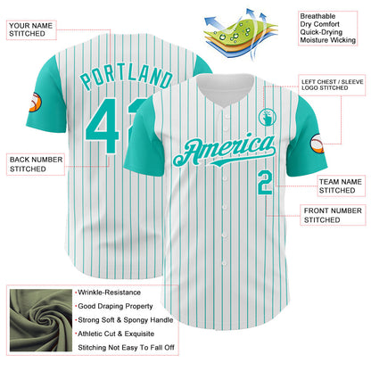 Custom White Aqua Pinstripe Aqua Authentic Two Tone Baseball Jersey - Sky-Custom