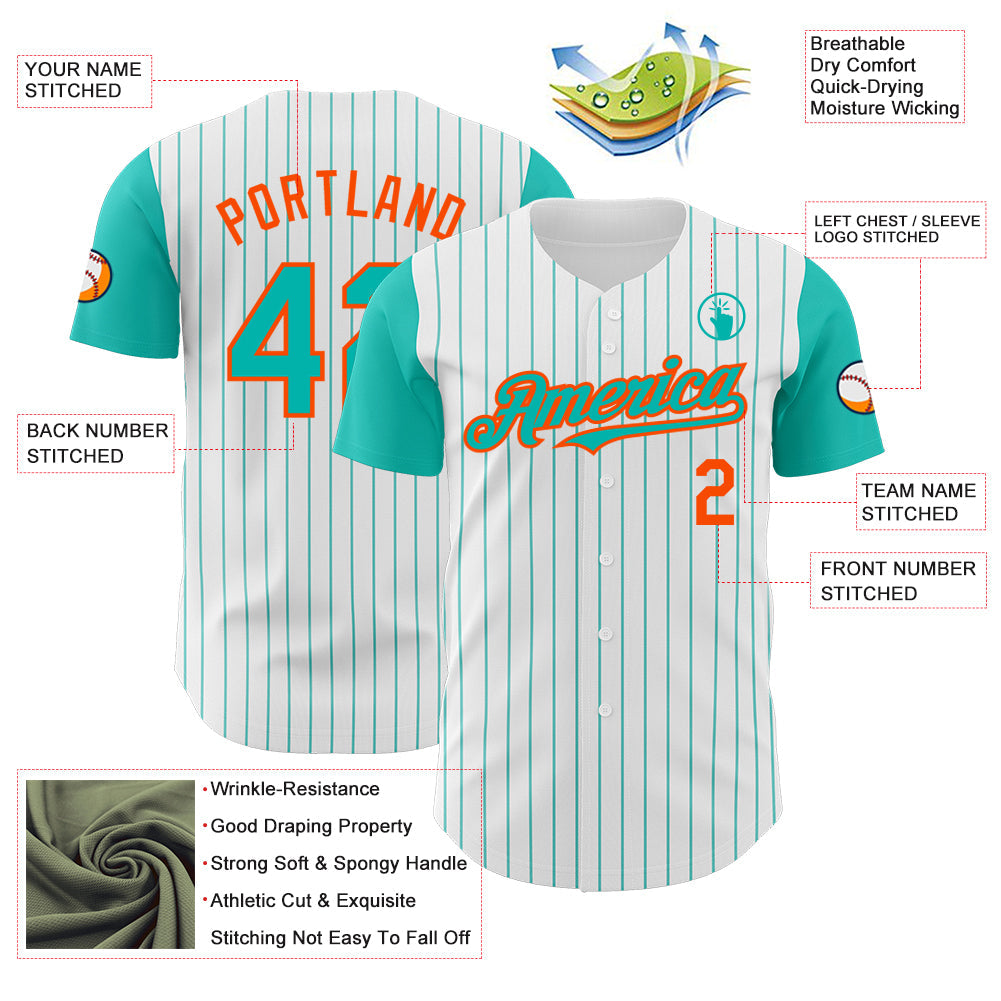 Custom White Aqua Pinstripe Orange Authentic Two Tone Baseball Jersey - Sky-Custom
