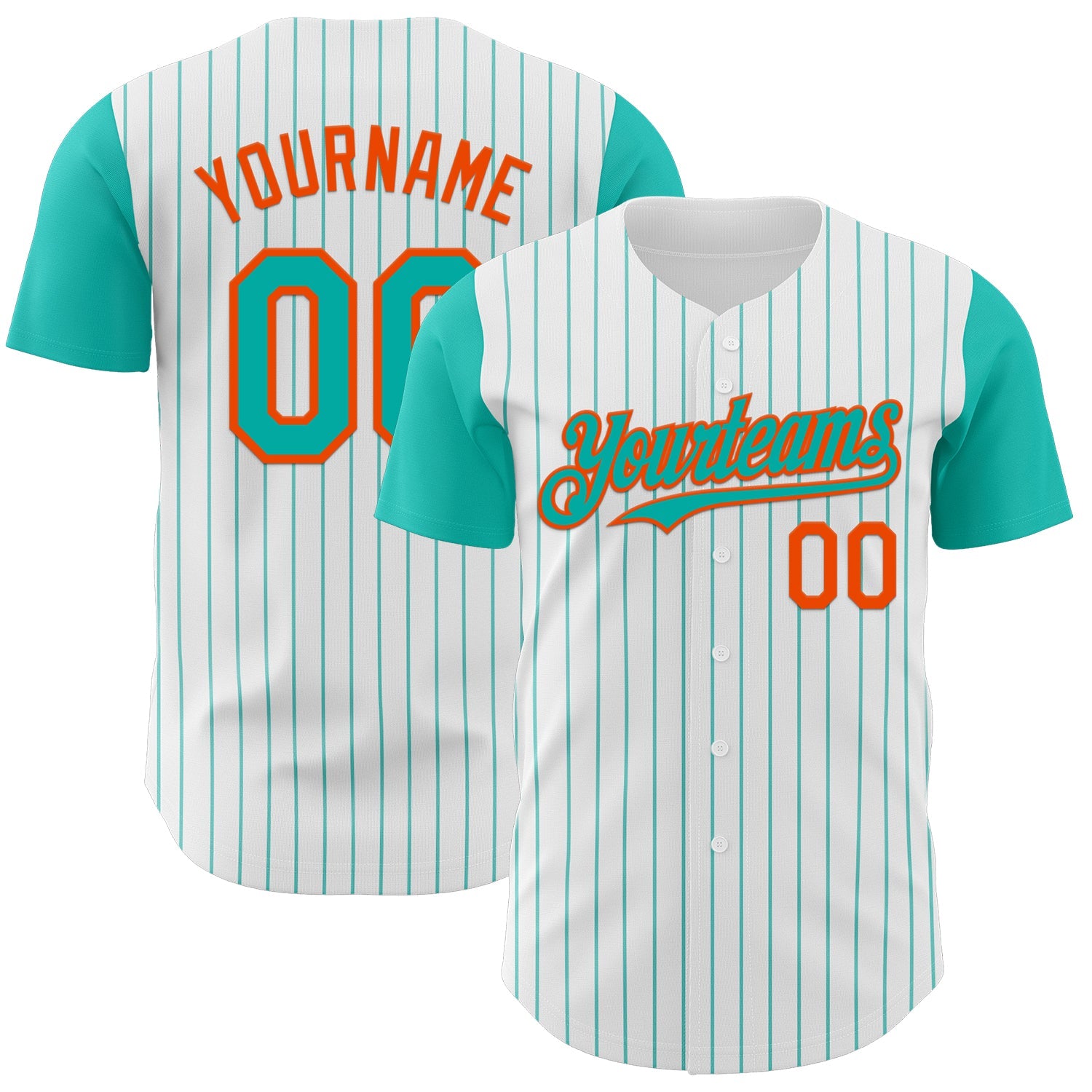 Custom White Aqua Pinstripe Orange Authentic Two Tone Baseball Jersey - Sky-Custom